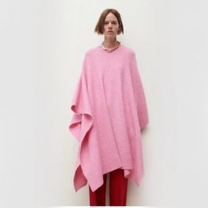 Zara pink wool alpaca ribbed cape M/one size